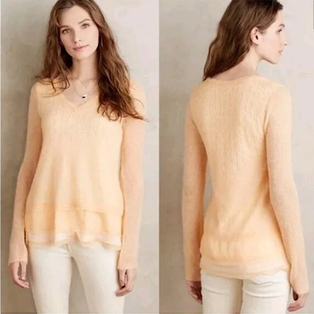 Anthropologie KNITTED & KNOTTED Alessia Alpaca Wool Wispy Layered Sweater Sz M